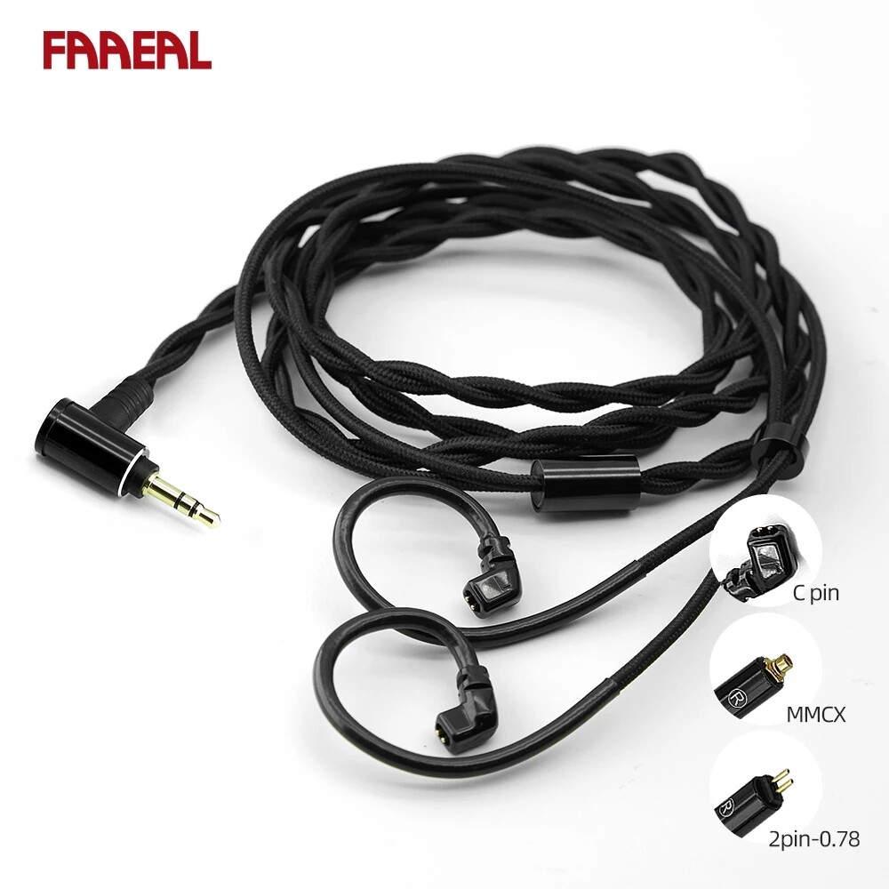 FAAEAL Replacement Audio Cable For Headphones KZ GK CCA TRN 2.5/3.5/4.4mm C Pin/MMCX/0.78mm Braided Upgrade Cables Dual 3.0mm Cables Weave Black Upgrade Wires For Hibisucs BLON BL03 SENFER DT6 KZ ZSN 