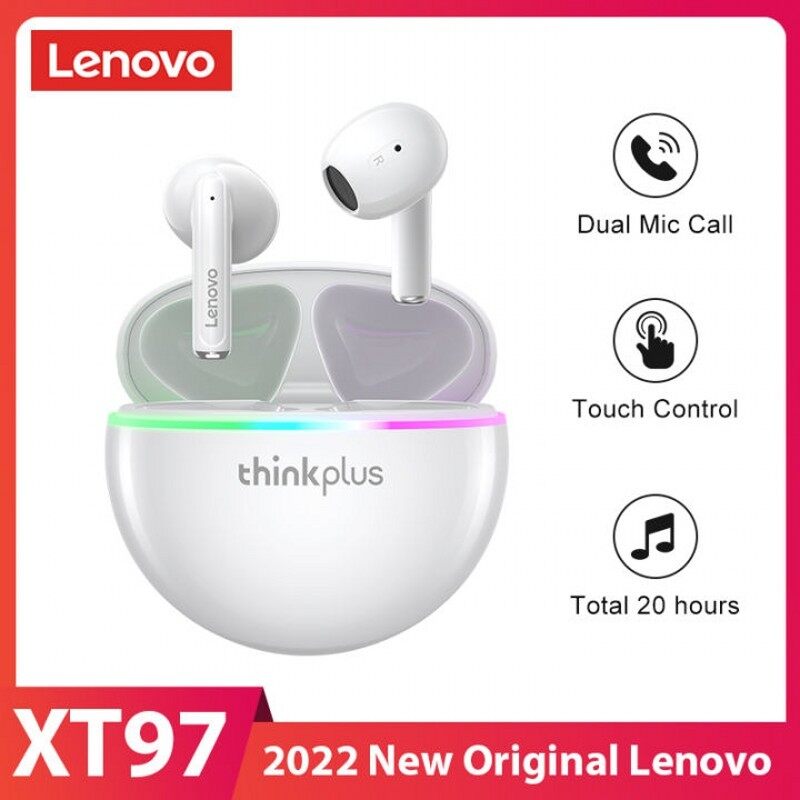 Lenovo XT97 Bluetooth Wireless Headset with Flashing LED Mini TWS Bluetooth Headset Wireless Earbud Headset with Microphone for Apple/Samsung/Huawei/Xiaomi