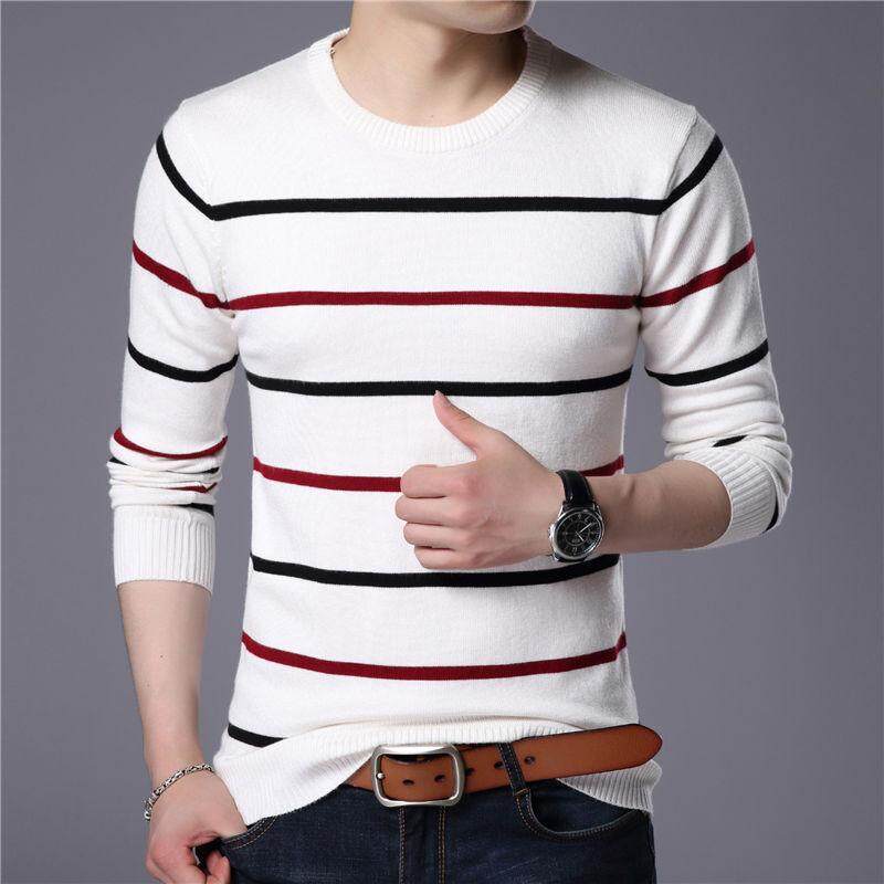 Cozy Up O-Neck Pullover Men Brand Autumn Winter New Arrival Cashmere Wool Sweater Men Casual Striped Pull Men