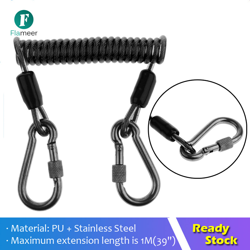 Flameer Professional Scuba Diving Spiral Spring Coil Lanyard Safety Emergency Black