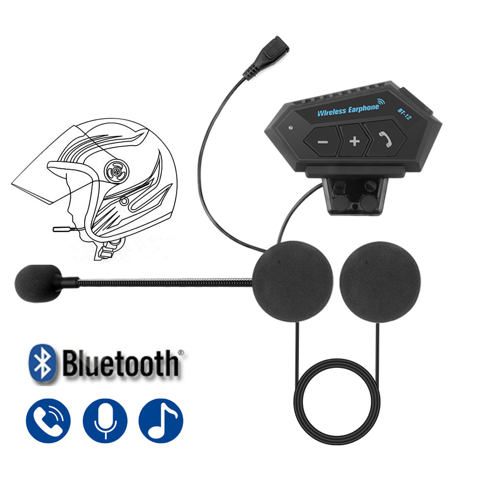 BT-12 Anti-interference Bluetooth Motorcycle Helmet Headset Wireless Motorcycle Headphone Speaker Hands-Free Motorbike Headphone