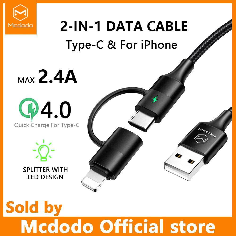 Mcdodo 2 in 1 For Android Type-C +For iPhone lightning Cable For iPhone X 8 7 Plus XR XMAX  Fast Charging Cable For Samsung S9+ S8 huawei Mate 20 Pro P30 Pro  For Xiaomi 9