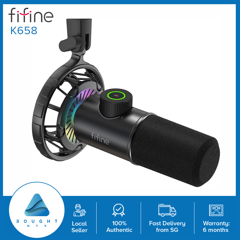 Fifine K658 USB RGB Dynamic Cardioid Microphone with Live Monitoring & Mute Button for Streaming/Gaming/Singing